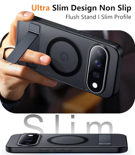 Image of SPIDERCASE Magnetic for Google Pixel 11 Pro XL Case,Built-in Stand,Black | [3 Stand Ways] Invisible Kickstand|Translucent Matte|Drop Protection| Shockproof Slim Case