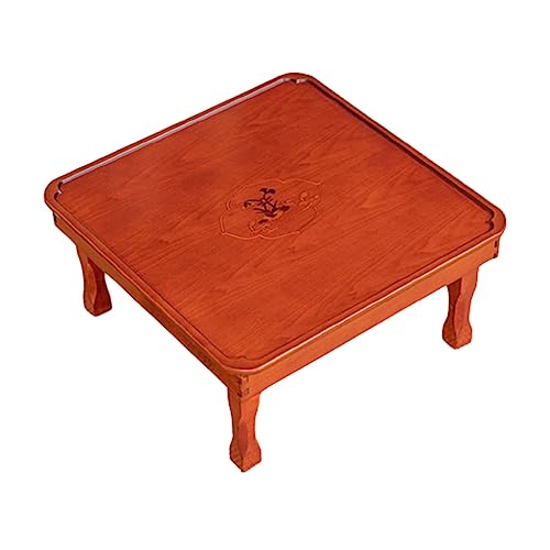 Mesa de café plegable cuadrada de madera, mesa de comedor coreana multifuncional con almacenamiento pintado a mano, mesa baja de madera para mesa Kang del hogar (60 x 60 x 27 cm)