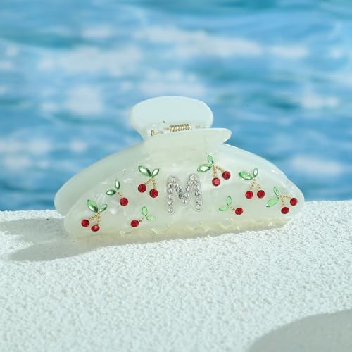 Image of LILIE&WHITE Christmas Gift Acrylic Cherry Letter Hair Clips For Women With RhinestonesInitial Hair Claws For Thick Hairs Trendy Monogram Large Clips Fashion Big Claw Clip Jewelry Gift Alphabet M