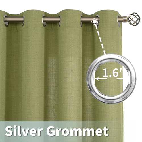 Image of LAMIT Moss Green Linen Curtains 63 Inch Length 2 Panels Set, Grommet Thick Linen Bedroom Light Filtering Drapes Privacy Window Curtains for Farmhouse /Living Room, 52 x 63 Inch