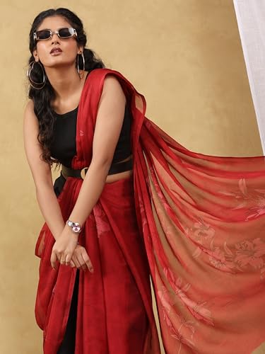 Image of Garden Vareli Floral Print Chiffon Saree