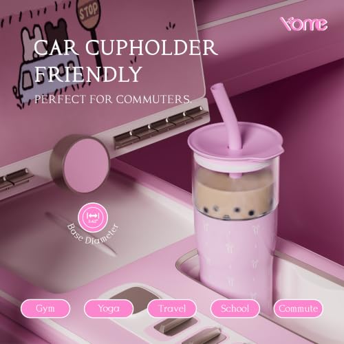 Image of YOME 20oz Elegant Bow Pink Insulated Glass Tumbler with Lid & Straw for Women Gift | Stainless Steel Iced Coffee Cup | Keep Drinks Cold |Cupholder Friendly |Ideal for Iced Coffee, Smoothies & Boba