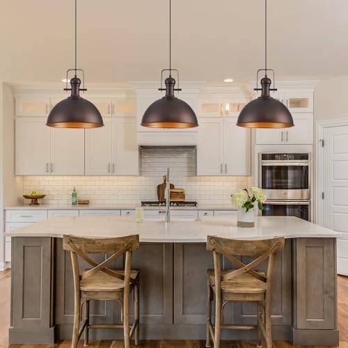 Image of 12 Inch ORB Farmhouse Pendant Lights for Kitchen Island 2 Pack | ETL Certificate, Easy to Install,Adjustable Height Cord,Vintage Industrial Dome Hanging Light Fixtures