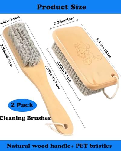 Image of Scrub Cleaning Brush for Stains -Wood Handle Scrubbing Brushes,Cleaning Scrubber Brush for Fabric,Carpet,Clothes,Bathroom,Long Handle Cleaner Brush for Sneakers, Tennis, Canvas & More-2Pack