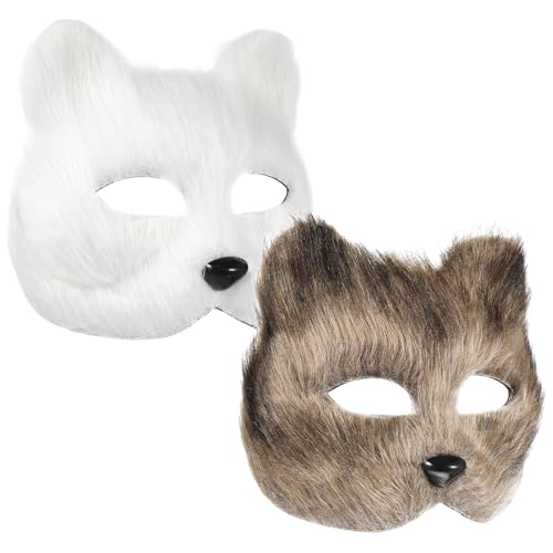 Masque de renard Halloween : lot de 2 masques loup demi-visage blanc et gris adultes