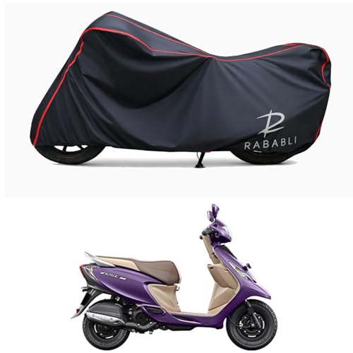 Image of Waterproof Bike Body Cover Compatible for | TVS Scooty Zest BS6 | Taffeta Fabric, Red Piping Design, Bottom Elastic Fit | Dustproof, Sun UV & Rain Protection for All Bikes