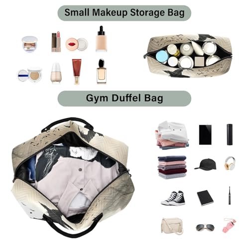 Travel Duffel Bag Gothic Witch Crow, Gym Bags with Multiple Interior Pockets for Men Women Toiletry Purse Included 20.5”x 1.9” x 13.8”4