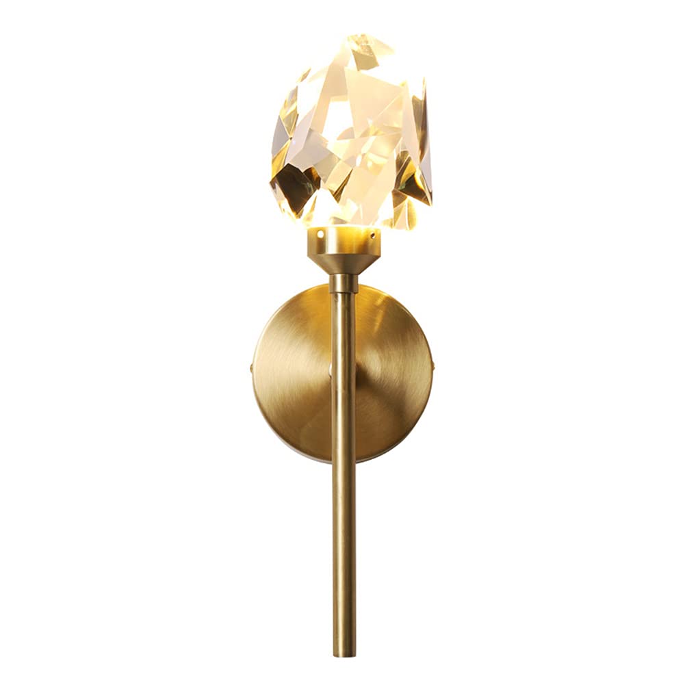 SXSCARKX Wall Light Indoor LED 5W Modern Crystal Glass Lamp 3 Color Temperature Adjustable Dimmer Brass Sconce, for Living Room Bedroom Hallway Corridor Stairs Hall, Golden