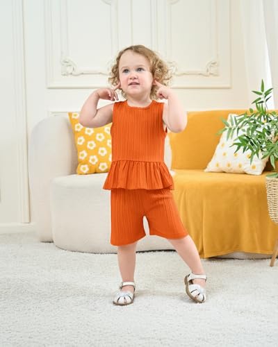 Image of Weebaby Baby Clothes Girl Toddler Summer Outfits Infant Casual Sleeveless Halter Ruffle Tank Cute Short Set Baby Clothing