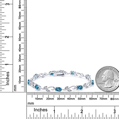 Gem Stone King 925 Sterling Silver London Blue Topaz and White Diamond Women Greek Vine Tennis Bracelet (5.53 Cttw, Oval 6X4MM, 7 Inch)4