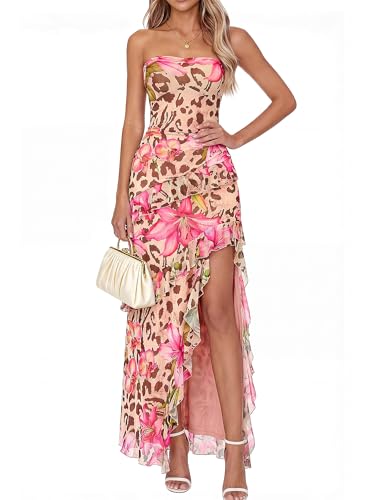 BTFBM Off The Shoulder Dresses for Women Summer 2026 Strapless Ruffle Sundress Slit Formal Cocktail...