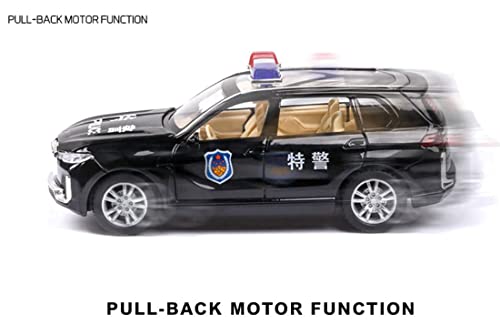 Image of Exclusive Alloy Metal Pull Back Die-cast Car Scale Model with Sound Light Mini Auto Toy for Kids Metal Model Toy Car with Sound and Light?New Version? (1.32 Scale B-M-W-X7 Police - Black)
