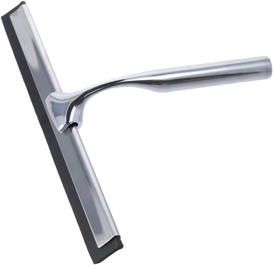 Shower Squeegee for Glass, Silver Stainless Steel Squeegee with Hook for Window and Mirrors, 10 inch Removable Car Glass Cleaner, Portable Home Bathroom Gadgets