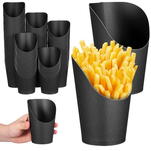 Holibanna Pommes Frites Becher aus Papier 14oz 100 Stück Schwarz mit Schräger Öffnung für Grillpartâ€¦ – Miniatur