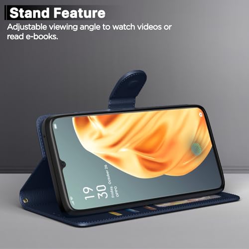 Image of Pikkme Flip Cover Leather Finish | Inside TPU with Card Pockets | Wallet Stand and Shock Proof | Complete Protection Flip Case for Oppo F15(Blue)