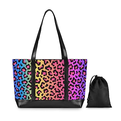 Women's Tote Shoulder Bag Leopard Print Cheetah Rose Gold Rainbow Flag Capacity Handbag2