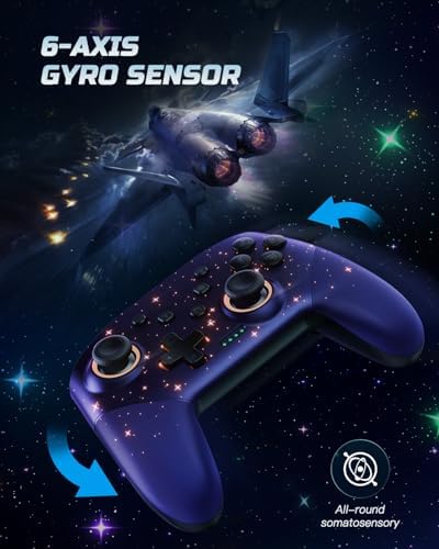 Voyee Switch Controller, LED Star Wireless Pro Controllers Compatible with Switch 2/Lite/OLED, Multi-Platform Windows PC with 9 Colors RGB Lights/Programmabele/Vibration/Turbo/Wakeup - 4