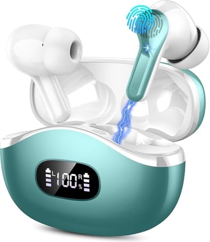 Image of Bluetooth 5.4 Headphones, 3D-Stereo Wireless Earbuds Deep Bass in Ear Buds, 4 ENC Noise Cancelling Mic, 48Hrs USB-C Earphones, IP-X7 Waterproof Headset Sport Gym Workout for Laptop Pad, Green