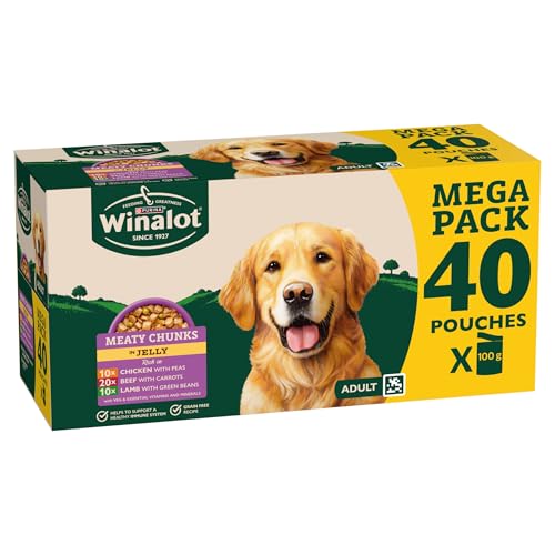 WINALOT Meaty Chunks Adult Wet Dog Food Mixed in Jelly Beef, Chicken, Lamb 40x100g Pouches - Image 2