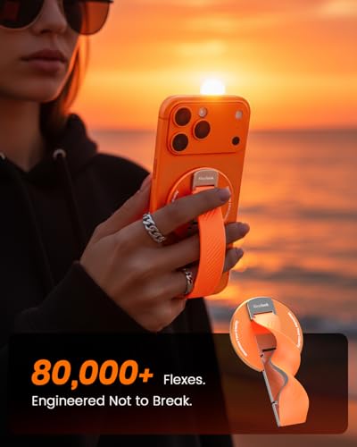 Image of 2026 Klearlook for MagSafe Phone Grip with Silicone Finger Strap, Removable Magnetic Phone Ring Holder with Adjustable Kickstand, Finger Phone Ring Grip for iPhone 17 /16 /15 /14 /13 /12 Series, Orange