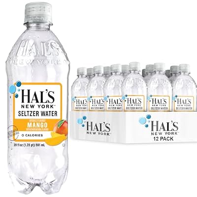 Hal's New York Seltzer Water, Mango Sparkling Water, 20 Fl Oz Bottles (Pack of 12)