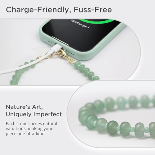 Image of POSADINA Natural Stone Phone Charm, Beaded Healing Phone Wrist Strap, Handmade Cellphone Chain Lanyard with Tether Tab