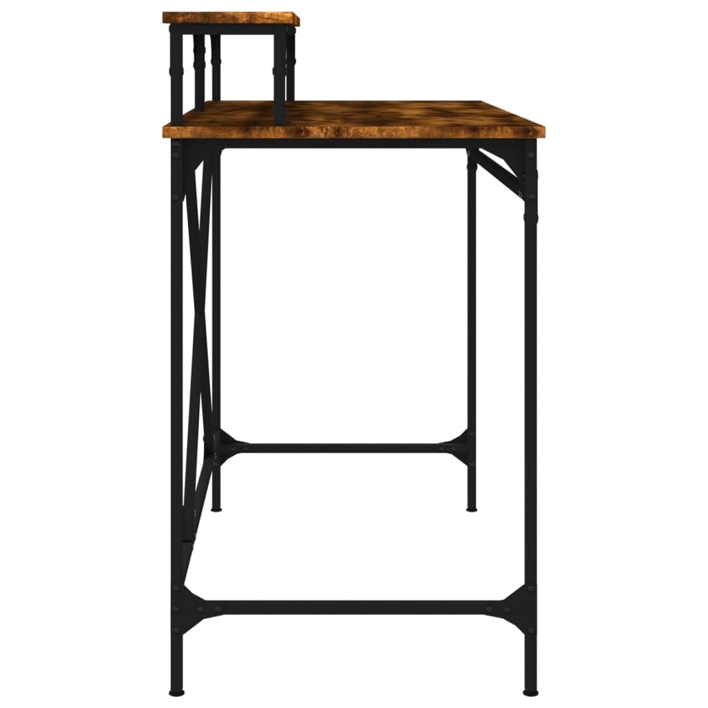 Escritorio de roble ahumado de 100 x 50 x 90 cm, madera y hierro, mesa de ordenador con estructura estable, amplia superficie de trabajo para oficina y oficina en casa