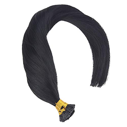 Sunny Jet Black #1 Remy I Tip Stick Human Hair Extensions 50 Strands Fusion Hair Extensions with Salon Style, 16 Inch