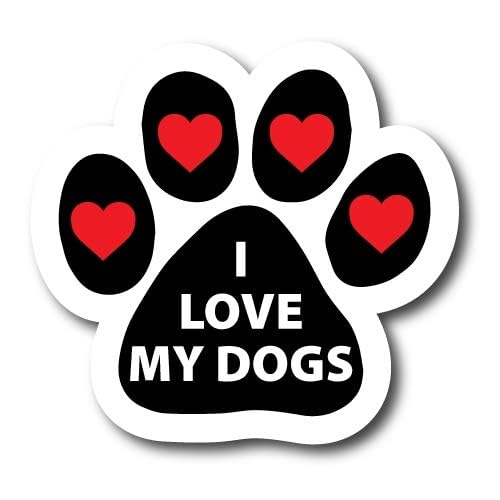 Image of I Love My Dogs with Heart Pawprint Car Magnet 5 Inch, Dog Lover Gift | Heavy duty magnetic decal for car, truck, SUV or fridge, full color UV printed