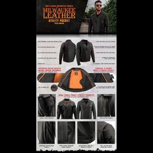 Milwaukee Leather LKM1760 Men's Black Leather Motorcycle Riders Jacket w/Multi-Utility Pockets2