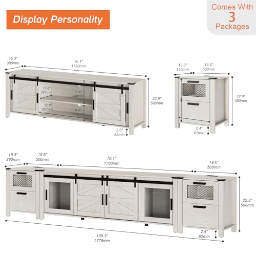 Image of WAMPAT TV Stand Set with Charging Station for 85 inch TV, Antique White