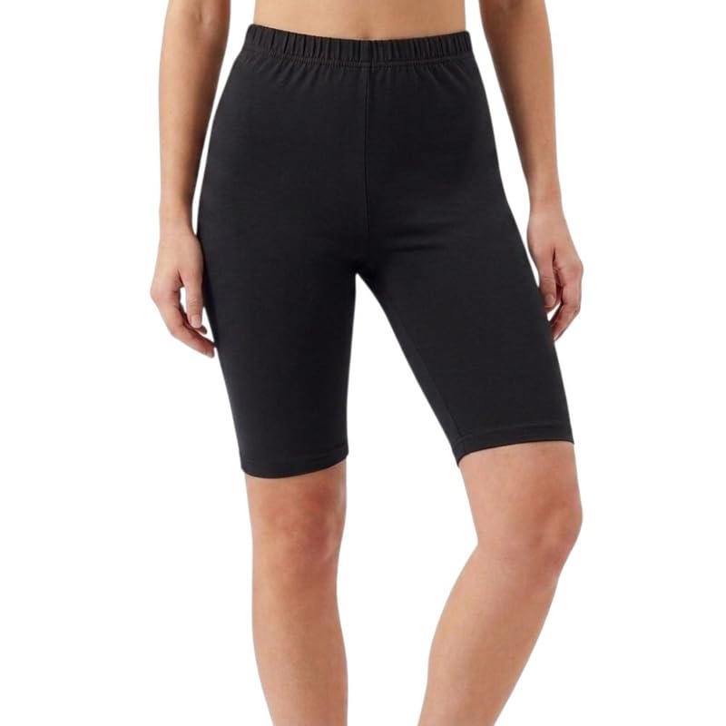 Image of Women's Cotton Lycra Cycling Shorts | 95% Cotton 5% Spandex | Stretchable Knee Length Tights for Gym, Yoga & Sports