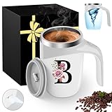 Initial Magnetic Stirring Coffee Mug Stainless Insulated Travel Cup Women Wife Girl Birthday Wedding Anniversary Her Gift Over 16 18 19 20 21 25 30 40 50 55 60 65 70 Year Old Meaningful Custom Gifts,B