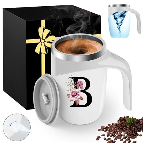 Initial Magnetic Stirring Coffee Mug Stainless Insulated Travel Cup Women Wife Girl Birthday Wedding Anniversary Her Gift Over 16 18 19 20 21 25 30 40 50 55 60 65 70 Year Old Meaningful Custom Gifts,B