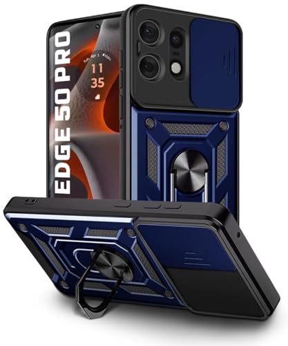 Image of WOW IMAGINE Tough Armor Bumper Mobile Back Case for Motorola Moto Edge 50 Pro | Sliding Camera Shield Cover | Shock Proof 360 Protection | Hybrid PC + TPU | Ring Holder with Kickstand - Blue