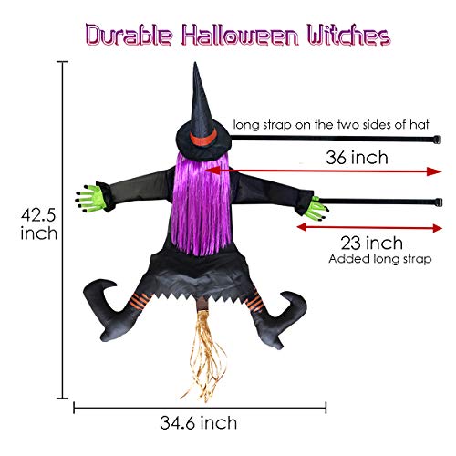 2020 Funny Hanging Witch Crashing Into Tree for Outdoor Halloween Decorations, Quality Made Vivid Crashed Witch Decor for Door Porch Decoration 42.5\"