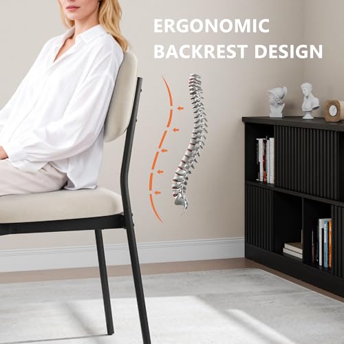 Einhomn Upholstered Dining Chairs Set, Modern Stackable Dining Room Chairs with Soft Velvet Backrest, Kitchen Chairs with Sturdy Metal Legs for Living Room, Restaurant, Set of 2,Cream Beige - Image 5