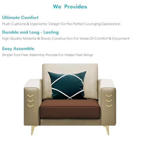 Image of Casaliving Falco 1 Seater Sofa Set for Living Room (Cream Brown Fabric) Premium Fabric Sofa