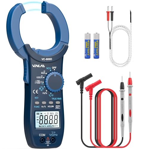 VENLAB Pinza Amperimétrica CA/CC 1000A, TRMS 6000 Cuentas, Pinza de corriente Voltaje, Medir Corriente y Tensión CA/CC, NCV, Resistencia, Capacitancia, Diodos, Continuidad, Frecuencia, Temperatura