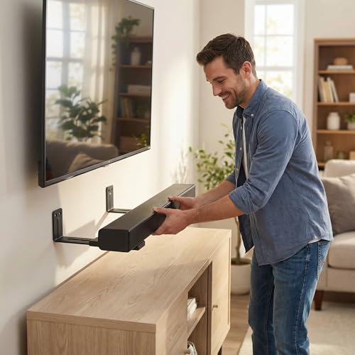 Depth Adjustabl Soundbar Wall Mount Bracket ,Soundbar Shelf Under TV, Black - image 5