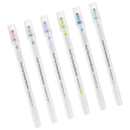 ZYKEJJDDAK 6ピース ダブルヘッド 水彩マーカー 6色スタンプマーカーペンセット 子供 学生 大人 スクラップブック 落書き お絵かき用