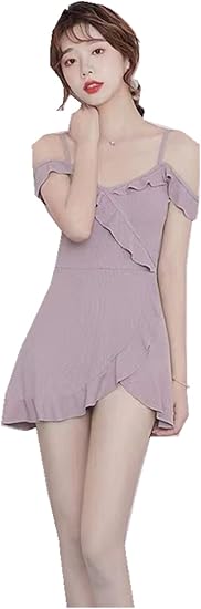 Amazon タンキニ 水着 レディース フレアトップ ワンピース 背中がセクシー お腹が隠れる フリル 可愛い ゆったり ふんわりデザイン M L Xl 大きいサイズ 体型カバー スカート スタイルアップ ビーチ プール 女性用 おしゃれ パープル L ワンピース 通販