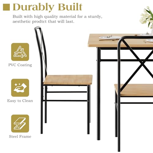 Image of VECELO 5-Piece Dining Table Set for 4, Wood Dinette with Chairs, Natural&Black