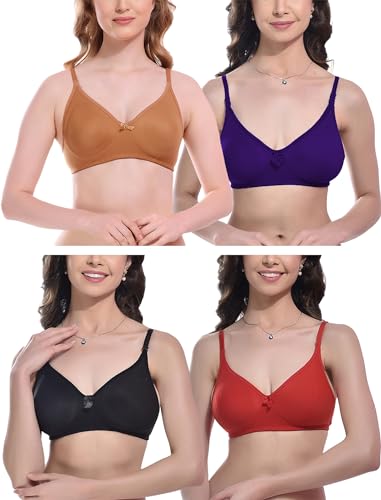 Image of FIMS - Fashion is my style Women Cotton Blend Non-Padded Bra Non-Wired Mould Seamless Cup Solid Bras Cup-B Pack of 1, Multicolor