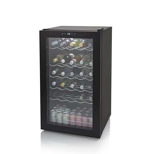 Swan SR12040BN 34 Bottle Glass Fronted Wine Cooler, LED Display, 80L Capacity, Black