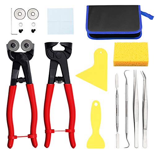 SPEEDWOX Lot de 18 outils de mosaïque pour adultes en céramique avec pince de coupe pour mosaïque de rechange pour roue de découpe pince à épiler crochet à double extrémité spatule Cover