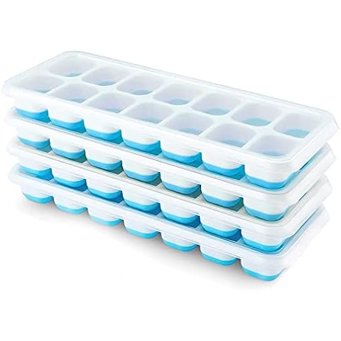 Eiswürfelform, Airabc 4er Pack Eiswürfelform Silikon Mit Deckelm, Platzsparend und stapelbar Ice Tray Ice Cube Cover