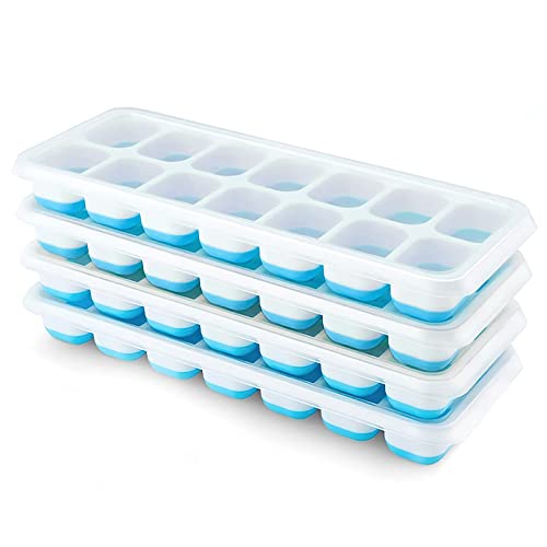 Airabc Ice Cube Tray Pack of 4 Silicone Ice Cube Trays with Lid Space-Saving and Stackable Ice Tray Ice Cube LFGB Certified and BPA Free Square Ice Cube Trays Easy to Remove