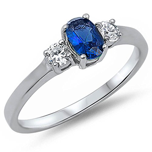 Oxford Diamond Co Simulated Blue Sapphire & Cubic Zirconia .925 Sterling Silver Ring Size 7