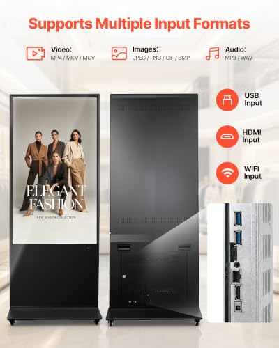 Image of VEVOR 55 in Indoor Digital Signage 4K Floor Stand Advertising Display Kiosk, WiFi HDMI /USB Input Android OS, 178 Wide View, LCD Touchscreen Interactive Monitor, Mobile Commercial Totem Poster
